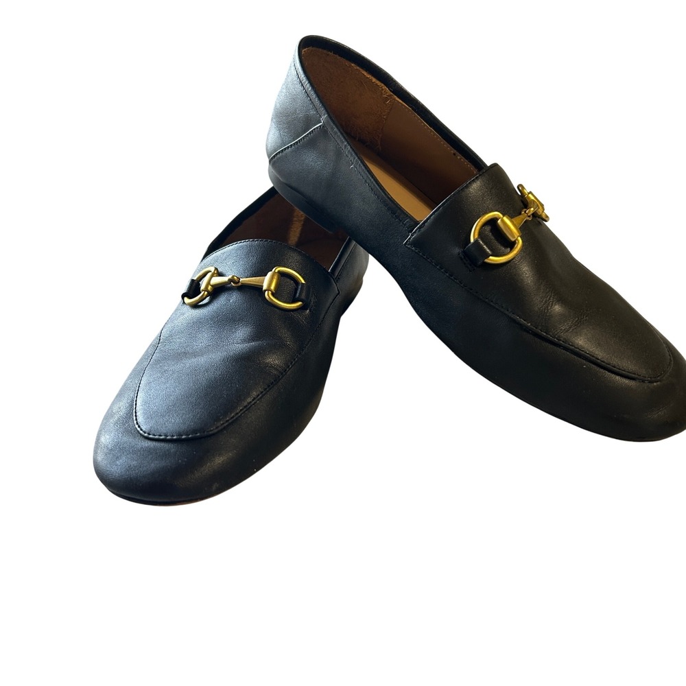 Quince Black Leather Horsebit Loafers Women's Slip On Flats Gold Hardware Size 7 - Picture 2 of 9